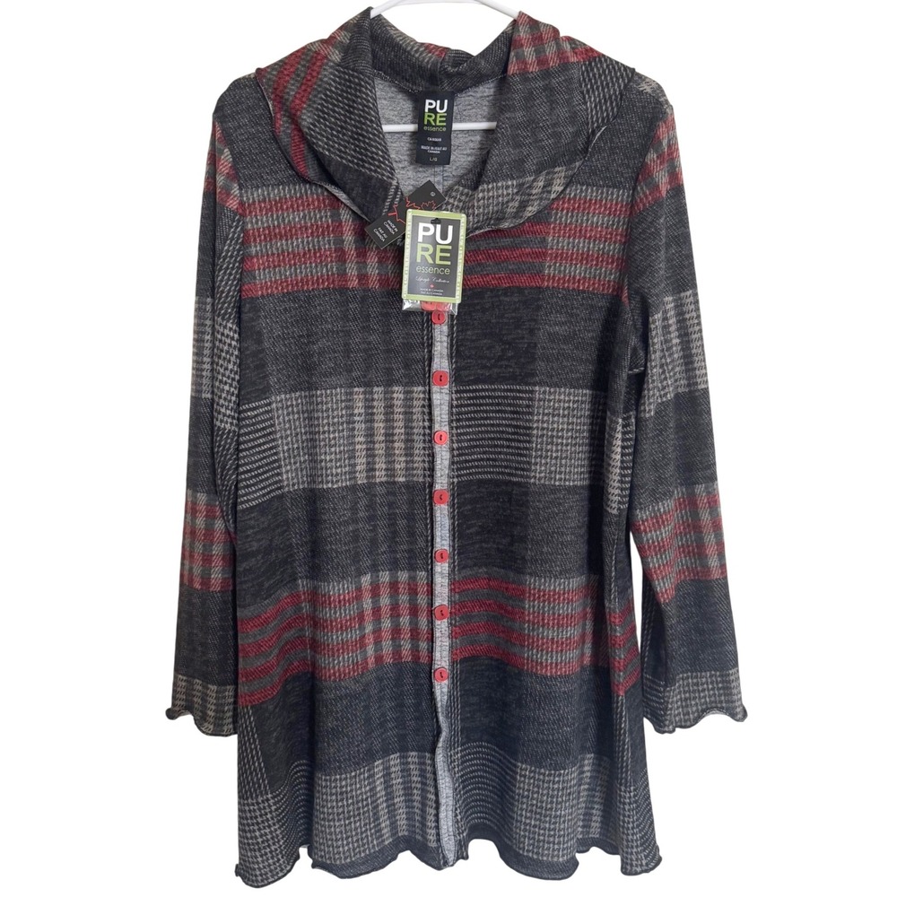 PURE Essence Plaid Cowl Neck Tunic Top Large Made in Canada NWT‎ NEW